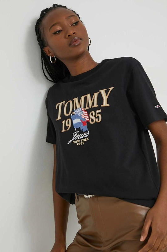 czarny Tommy Jeans t-shirt bawełniany Damski