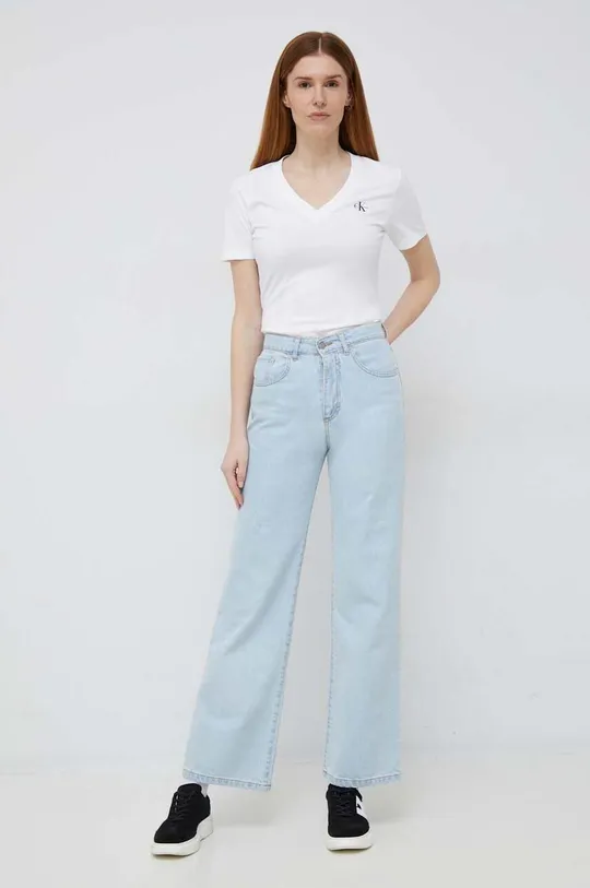 Bavlněné tričko Calvin Klein Jeans bílá