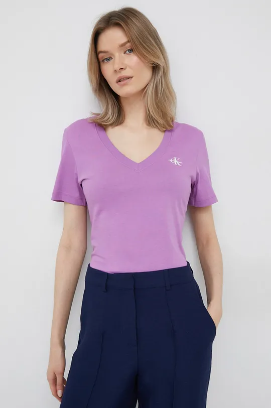 vijolična Bombažna kratka majica Calvin Klein Jeans