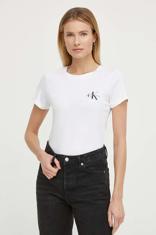 biela Bavlnené tričko Calvin Klein Jeans 2-pak Dámsky