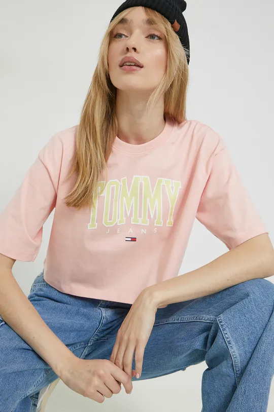 ροζ Βαμβακερό μπλουζάκι Tommy Jeans
