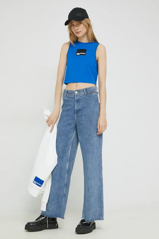 Бавовняний топ Karl Lagerfeld Jeans блакитний