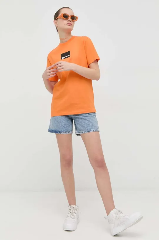 Βαμβακερό μπλουζάκι Karl Lagerfeld Jeans πορτοκαλί