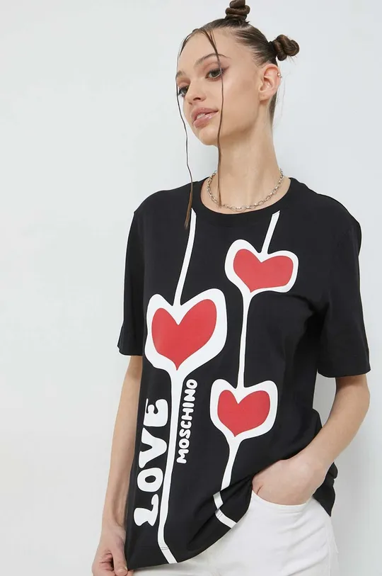 чорний Бавовняна футболка Love Moschino Жіночий
