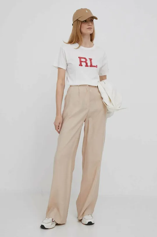 Βαμβακερό μπλουζάκι Polo Ralph Lauren μπεζ