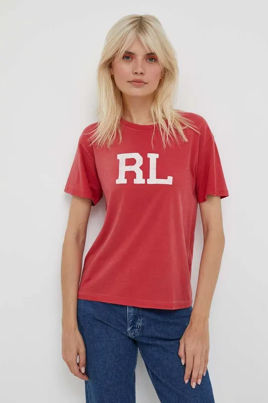 красный Хлопковая футболка Polo Ralph Lauren Женский