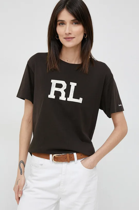 καφέ Βαμβακερό μπλουζάκι Polo Ralph Lauren Γυναικεία