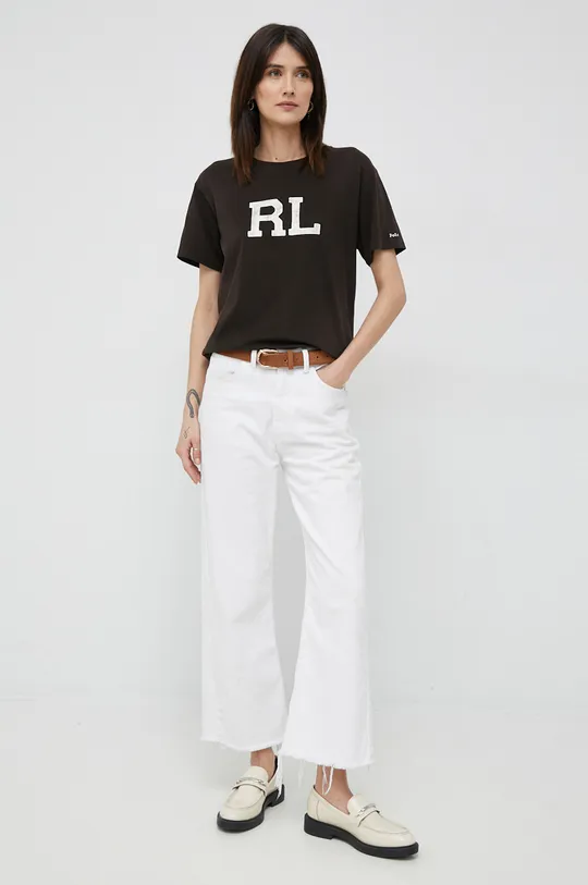 Βαμβακερό μπλουζάκι Polo Ralph Lauren καφέ