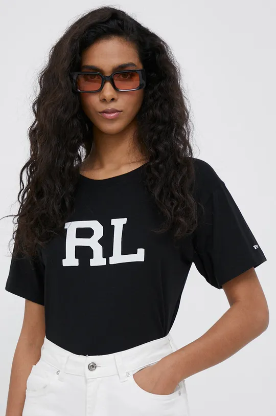 чёрный Хлопковая футболка Polo Ralph Lauren Женский