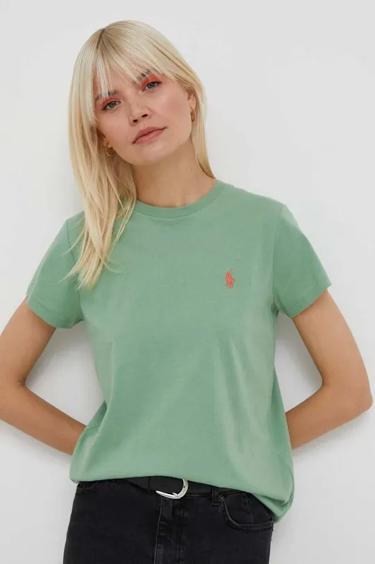 зелёный Хлопковая футболка Polo Ralph Lauren Женский