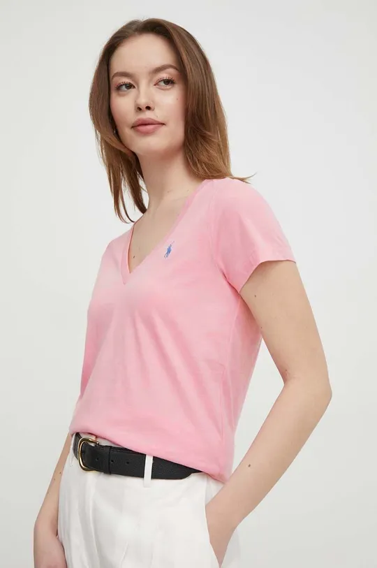 розовый Хлопковая футболка Polo Ralph Lauren Женский
