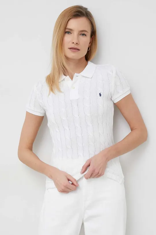 Βαμβακερό μπλουζάκι πόλο Polo Ralph Lauren λευκό