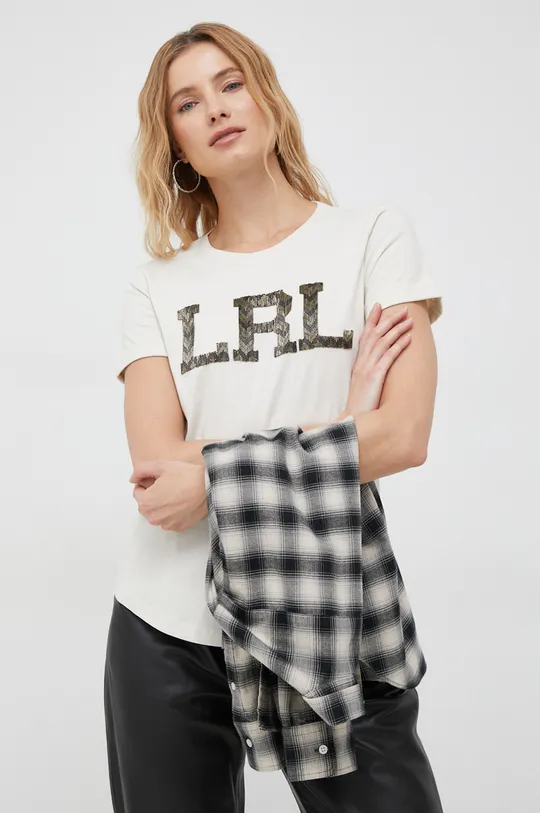 béžová Bavlnené tričko Lauren Ralph Lauren