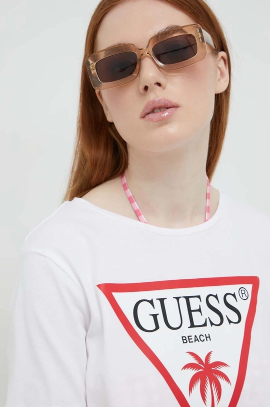 λευκό Βαμβακερό μπλουζάκι Guess