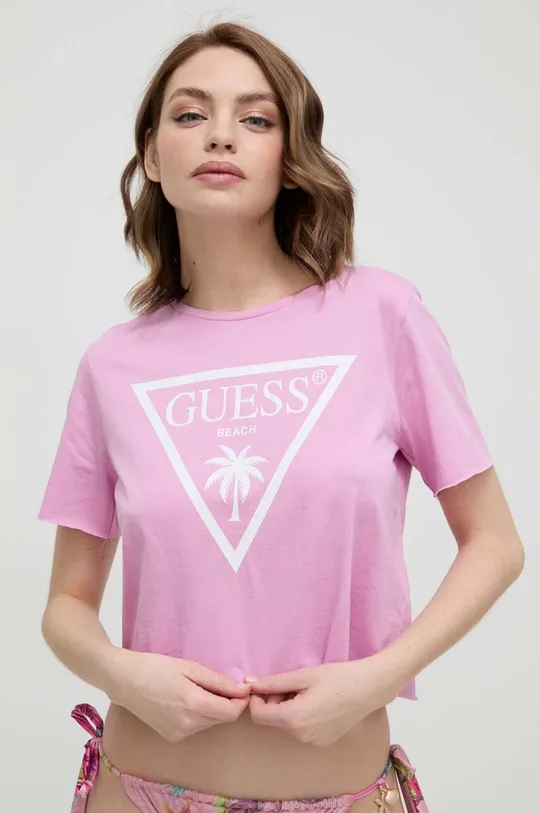 rózsaszín Guess pamut póló Női