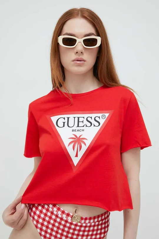 czerwony Guess t-shirt bawełniany Damski