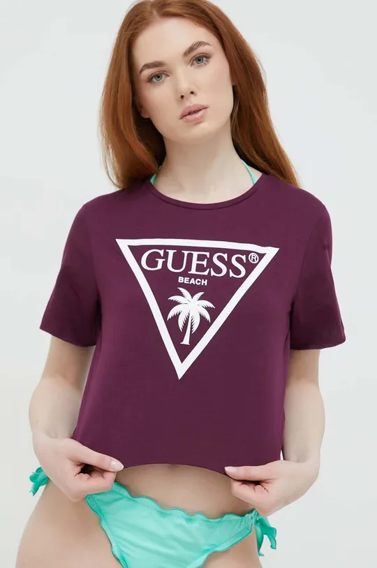 fialová Bavlnené tričko Guess Dámsky