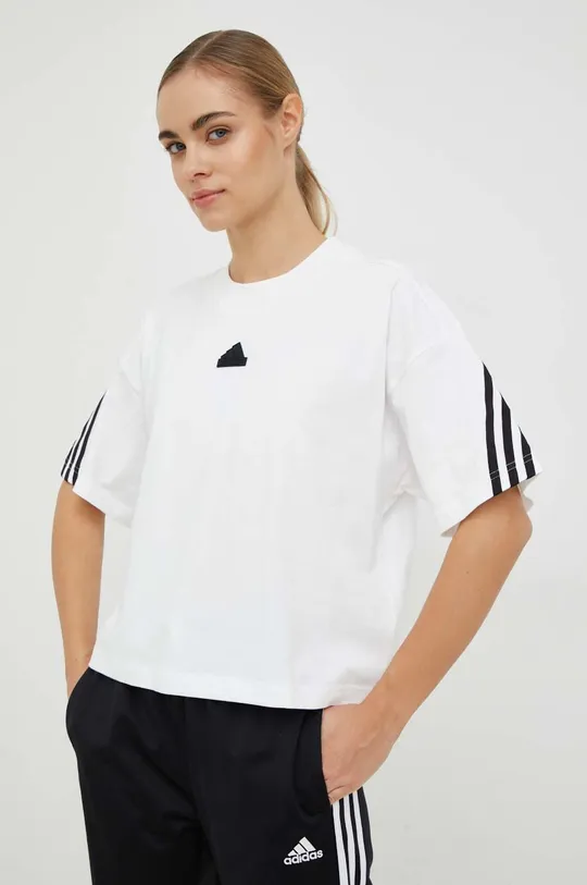 biały adidas t-shirt bawełniany Damski