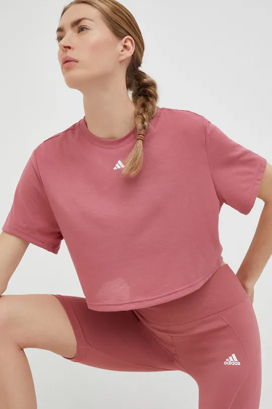 ροζ Μπλουζάκι γιόγκα adidas Performance Studio Γυναικεία