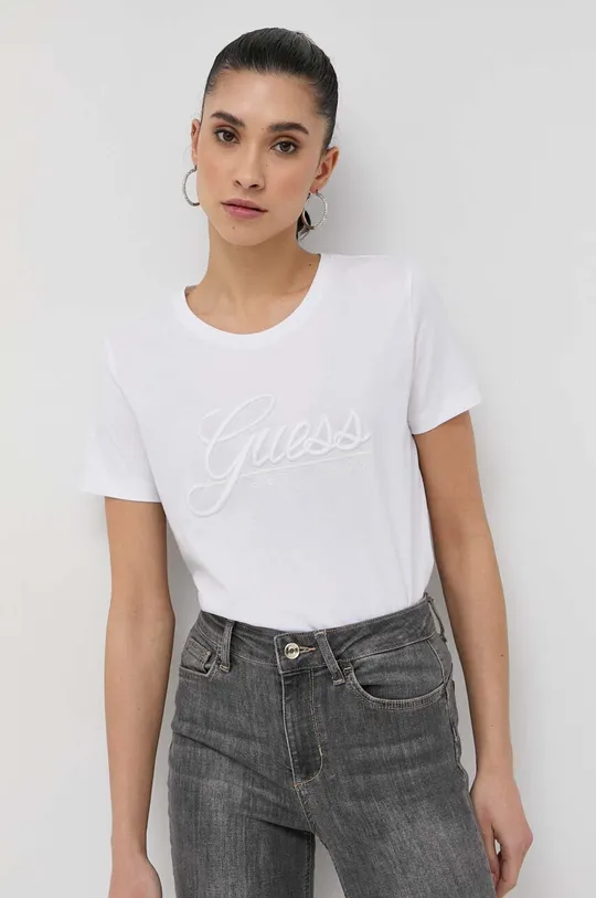 λευκό Βαμβακερό μπλουζάκι Guess Γυναικεία