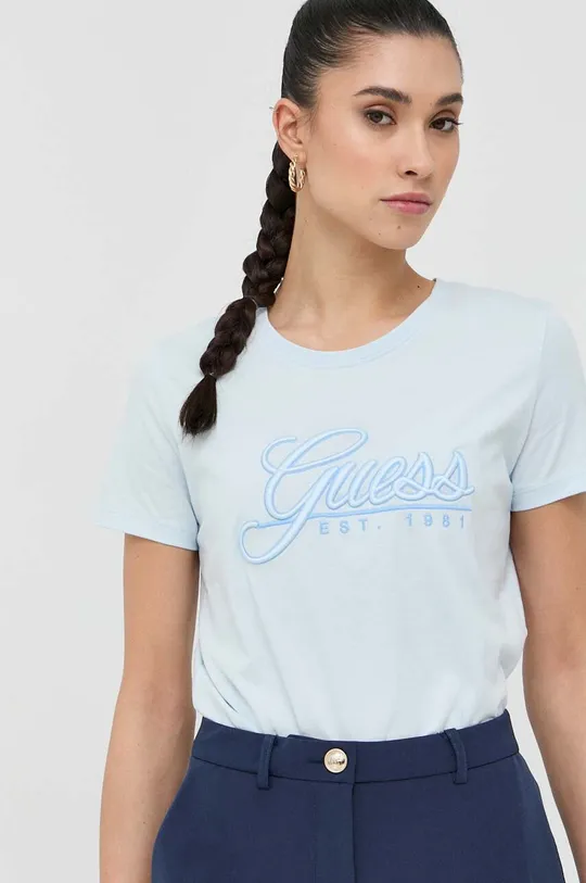 jasny niebieski Guess t-shirt bawełniany Damski