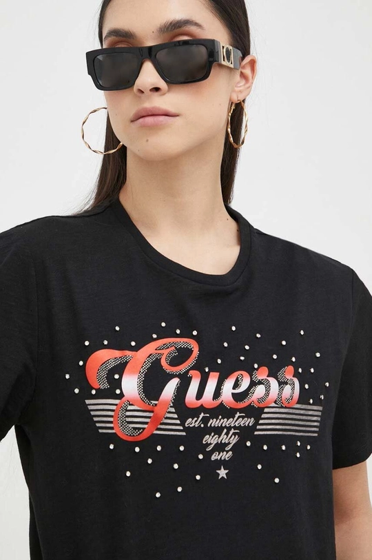 czarny Guess t-shirt bawełniany