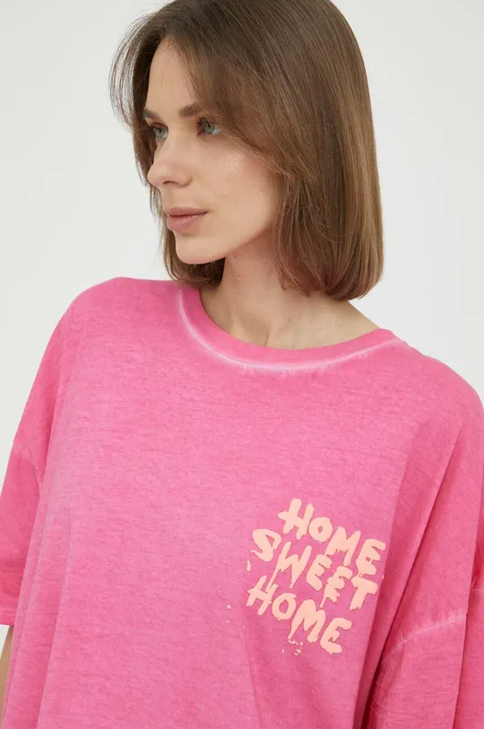 ροζ Βαμβακερό μπλουζάκι Guess x Banksy