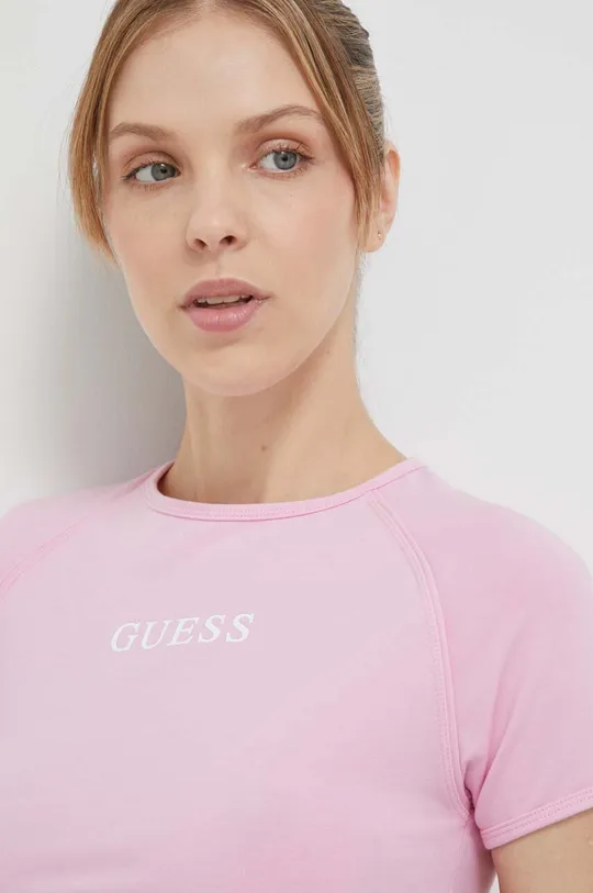 różowy Guess t-shirt ALINE Damski