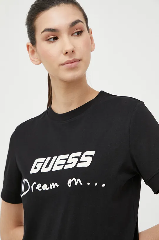 černá Bavlněné tričko Guess Dámský