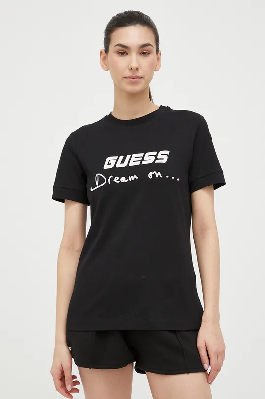černá Bavlněné tričko Guess