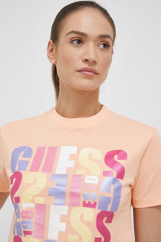 broskvová Bavlněné tričko Guess