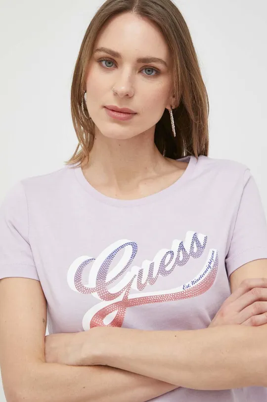 fialová Bavlnené tričko Guess