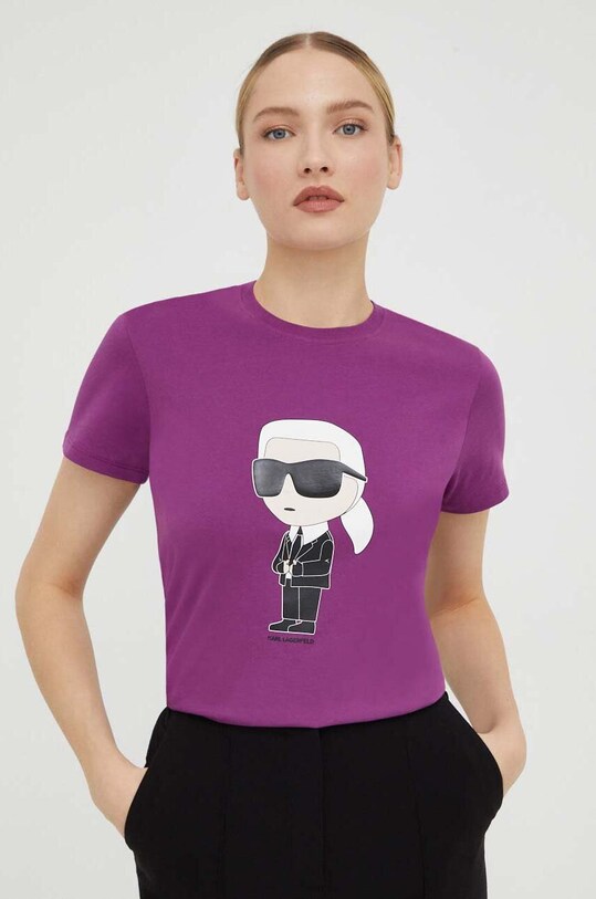 Памучна тениска Karl Lagerfeld в лилаво | ANSWEAR.bg