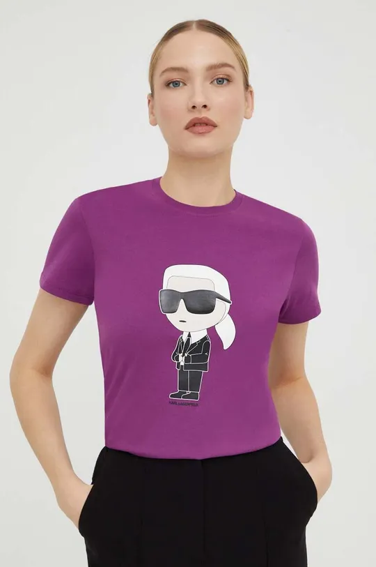 vijolična Bombažna kratka majica Karl Lagerfeld Ženski