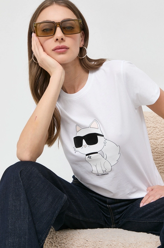 biały Karl Lagerfeld t-shirt bawełniany Damski