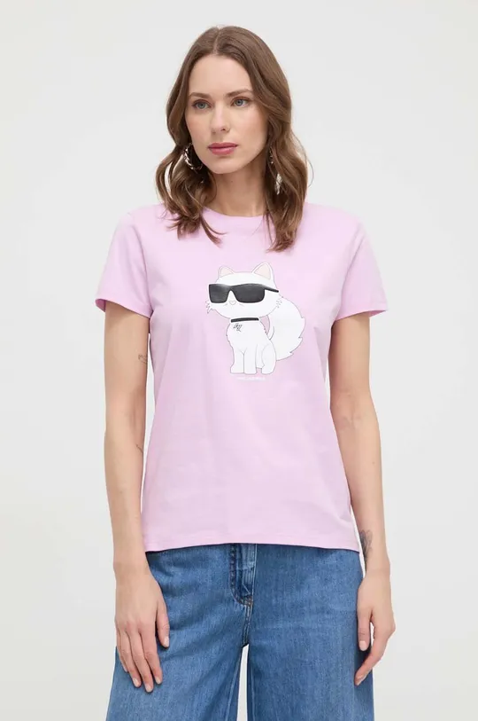 Bombažna kratka majica Karl Lagerfeld roza