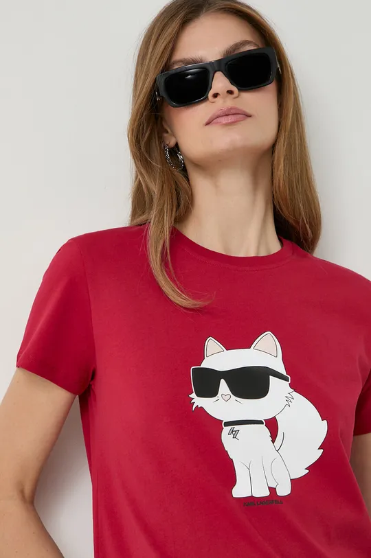 czerwony Karl Lagerfeld t-shirt bawełniany