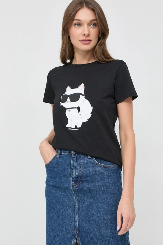 czarny Karl Lagerfeld t-shirt bawełniany