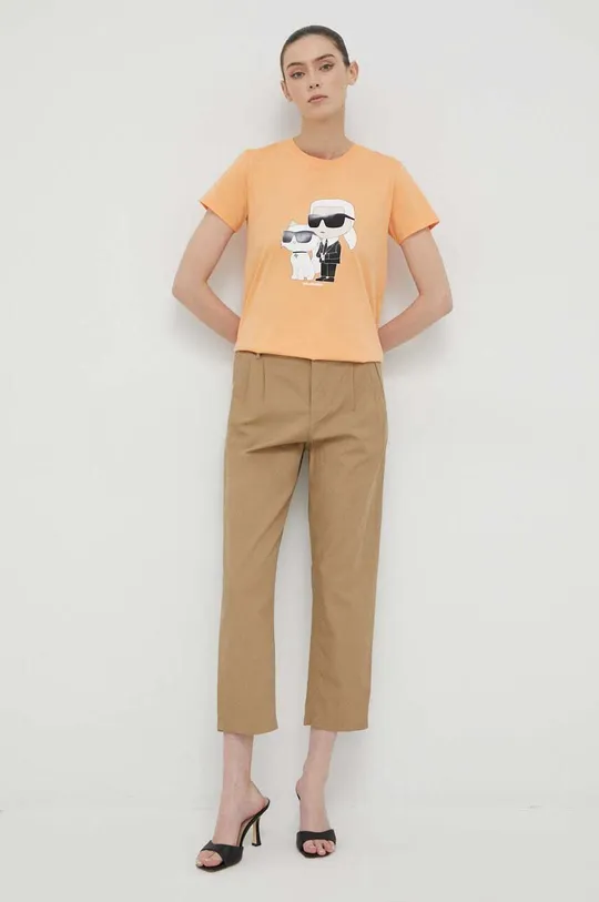 Bombažna kratka majica Karl Lagerfeld oranžna