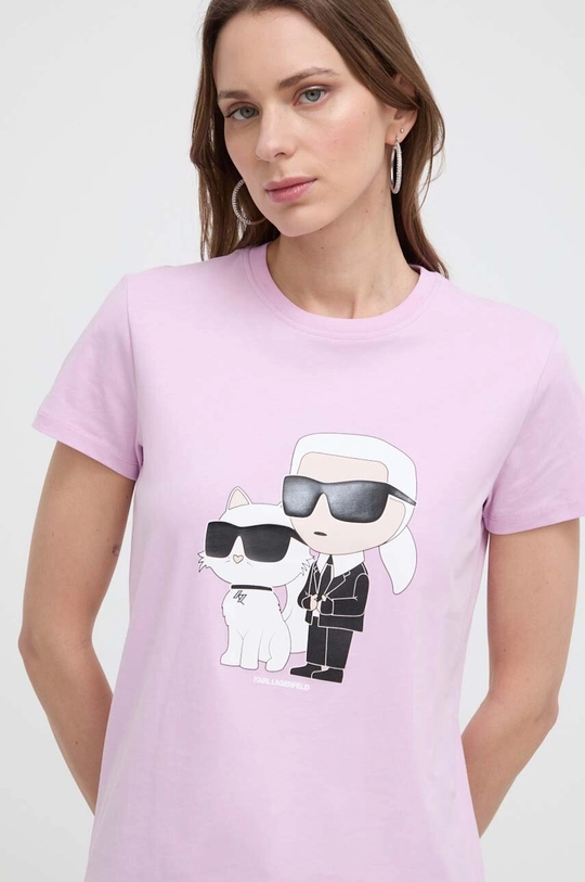 różowy Karl Lagerfeld t-shirt bawełniany Damski