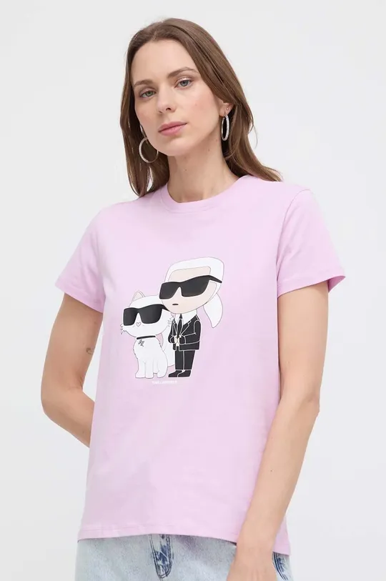 Хлопковая футболка Karl Lagerfeld розовый