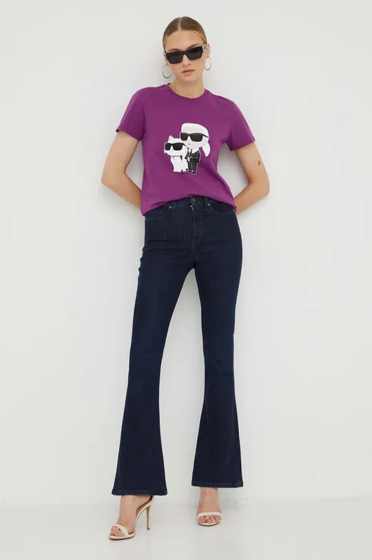 Βαμβακερό μπλουζάκι Karl Lagerfeld μωβ