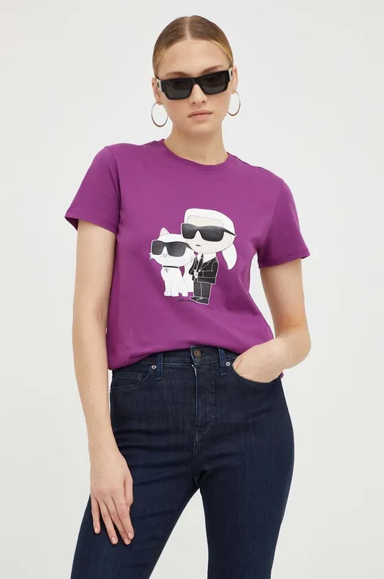 fioletowy Karl Lagerfeld t-shirt bawełniany