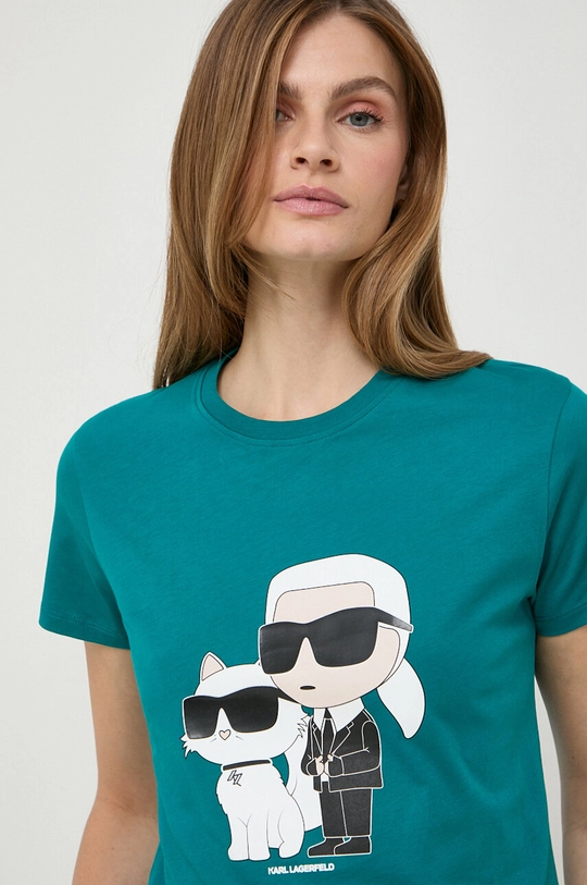 turkusowy Karl Lagerfeld t-shirt bawełniany