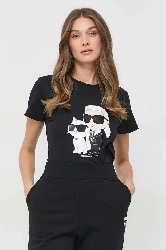 czarny Karl Lagerfeld t-shirt bawełniany Damski