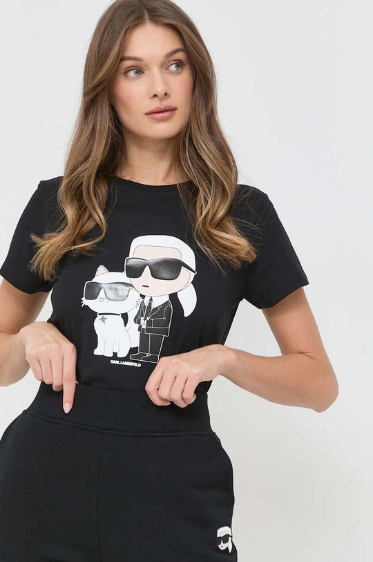 czarny Karl Lagerfeld t-shirt bawełniany