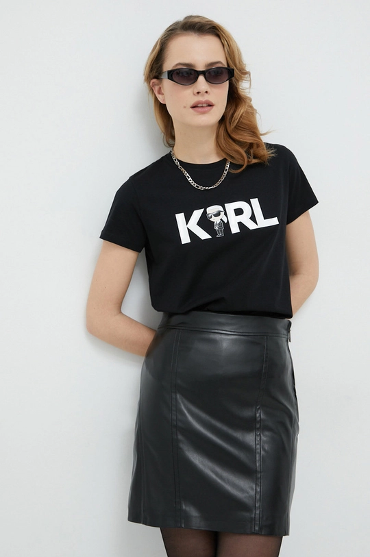 czarny Karl Lagerfeld t-shirt bawełniany Damski