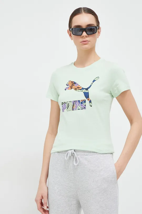 zelená Bavlnené tričko Puma Dámsky