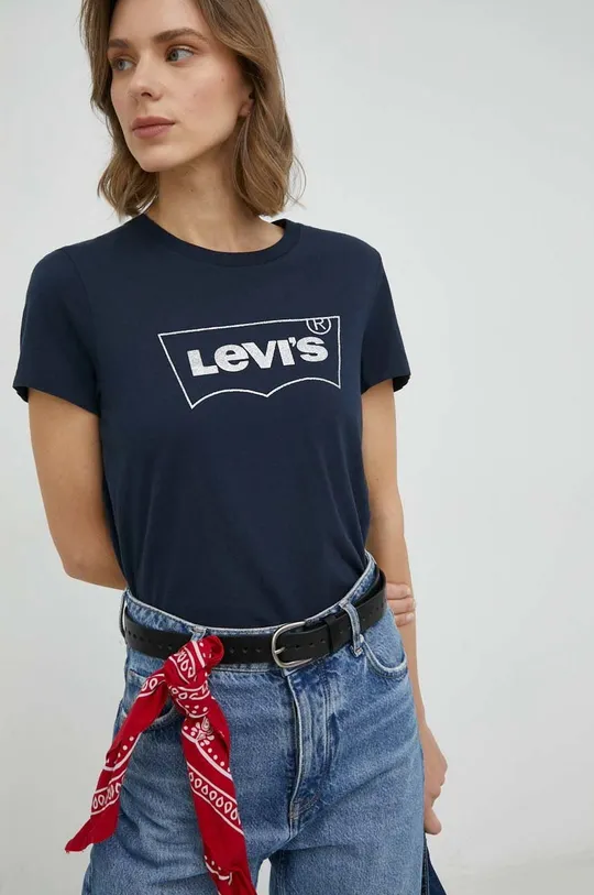 granatowy Levi's t-shirt bawełniany Damski