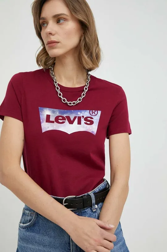 burgundské Bavlnené tričko Levi's Dámsky